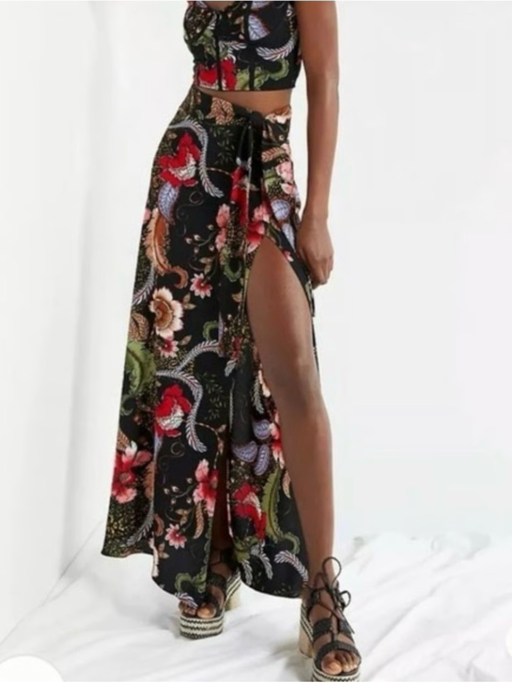 Katie May Hibiscus Floral Corset Top & Maxi  Skirt Set M